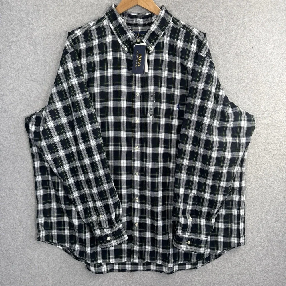 Polo Ralph Lauren‎ 3XB Big & Tall Plaid Button Down Shirt NWT Green Navy
